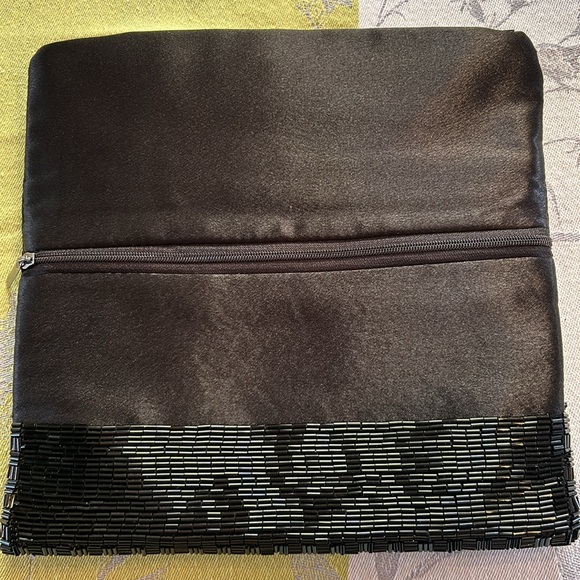 Sondra Roberts Black Bugle Beaded Fold Over Clutch Evening Bag